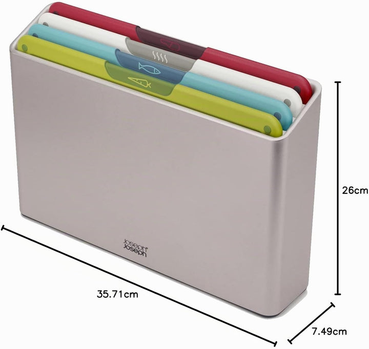 Joseph Joseph Folio Icon Schneidebrett-Set mit Aufbewahrungsbox, rutschfest, farblich gekennzeichnet