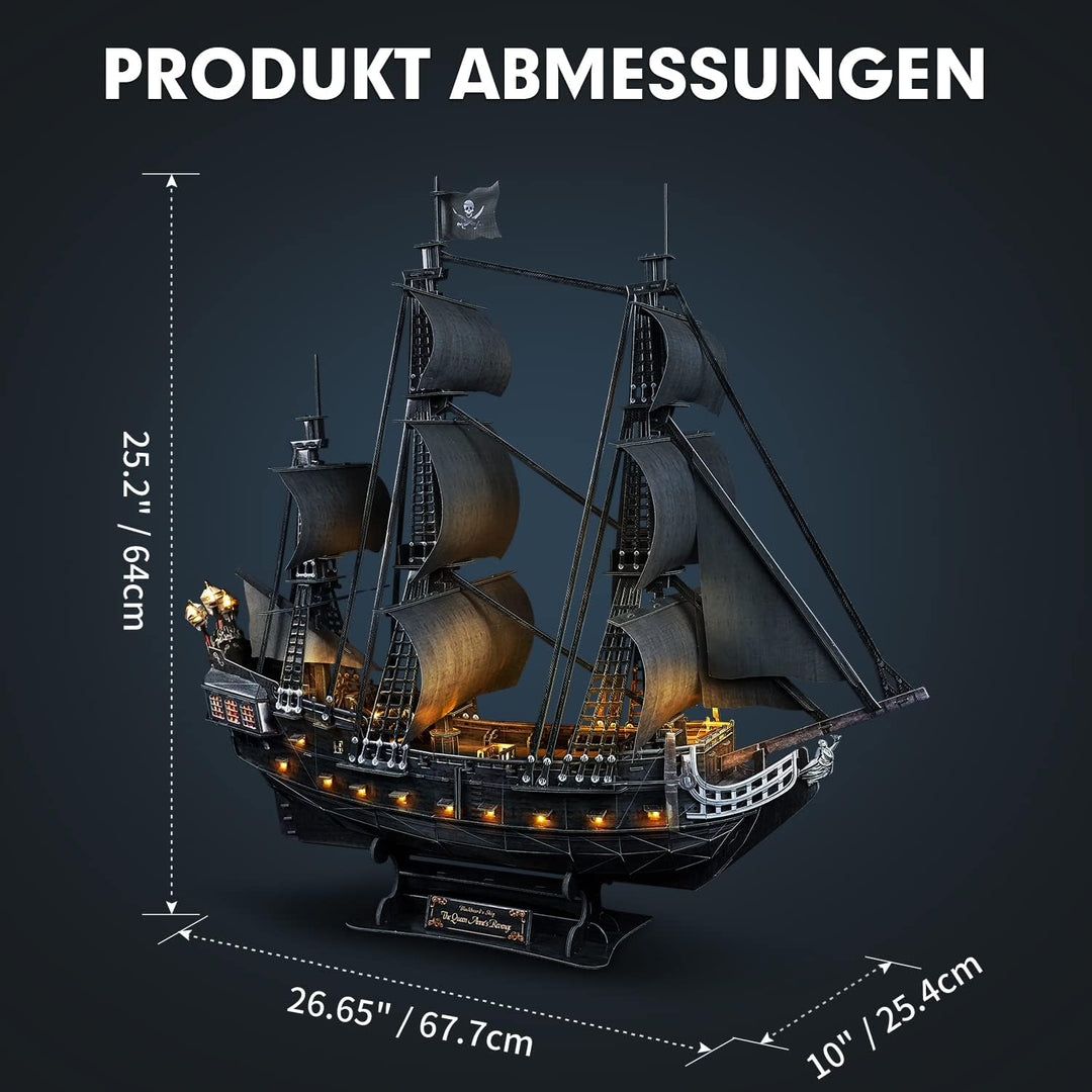 CubicFun Puzzle 3D LED 68 cm Black Pearl – Modell eines Bootes der Queen Anne's Revenge, Geburtstags