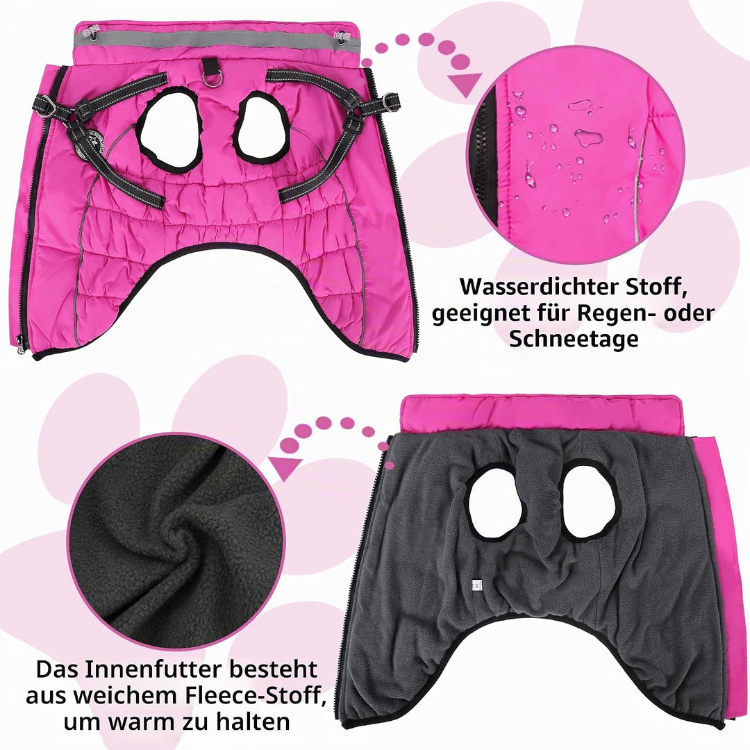 Hundemantel Winter, Hundemantel Wasserdicht, Warme Hundejacke mit Geschirr, Reflektierende Streifen,