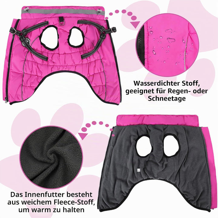 Hundemantel Winter, Hundemantel Wasserdicht, Warme Hundejacke mit Geschirr, Reflektierende Streifen,