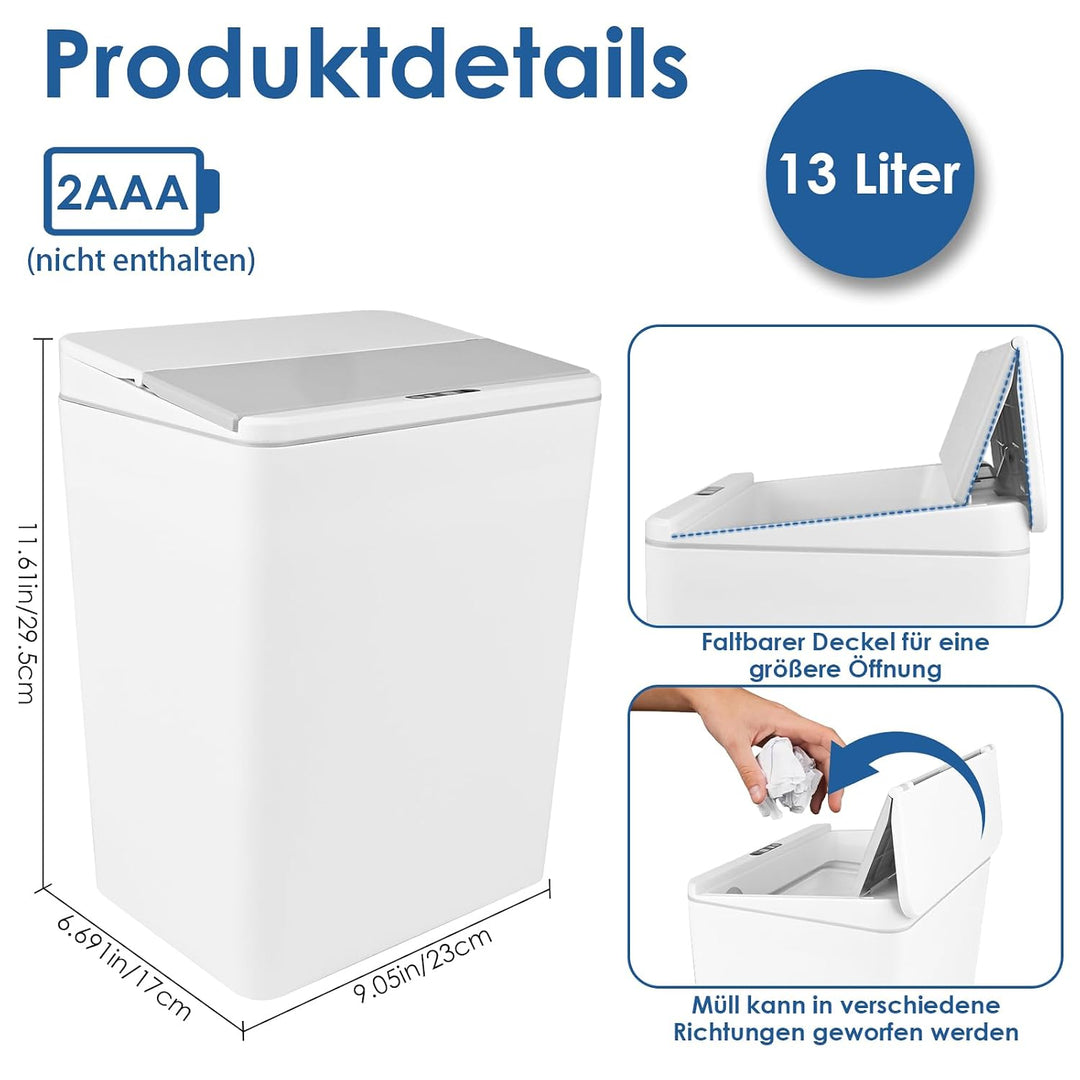 13L Mülleimer mit Sensor, Automatik Touchless Mülleimer mitInfrarotsensor und Vibrationssensor, mit