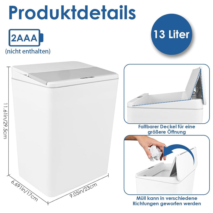 13L Mülleimer mit Sensor, Automatik Touchless Mülleimer mitInfrarotsensor und Vibrationssensor, mit