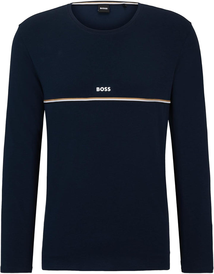 BOSS Herren Unique LS-Shirt Pyjama-Shirt aus Stretch-Baumwolle mit Signature-Streifen und Logo XL Da