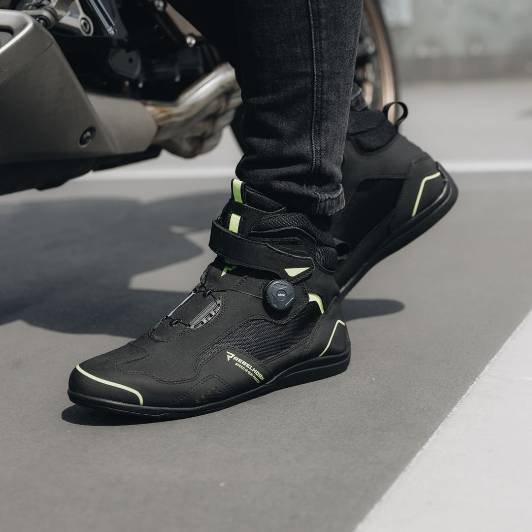 REBELHORN Spark II Motorradstiefel Damen und Herren | PU Leder | ATOP Schnell-Schnürsystem | Knöchel