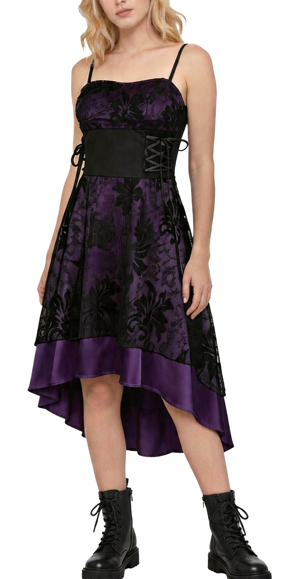Gothic Kleid Damen Vintage A Line Swing Cocktail Gothic Halloween Cosplay Kostüm Minikleid Hexenklei