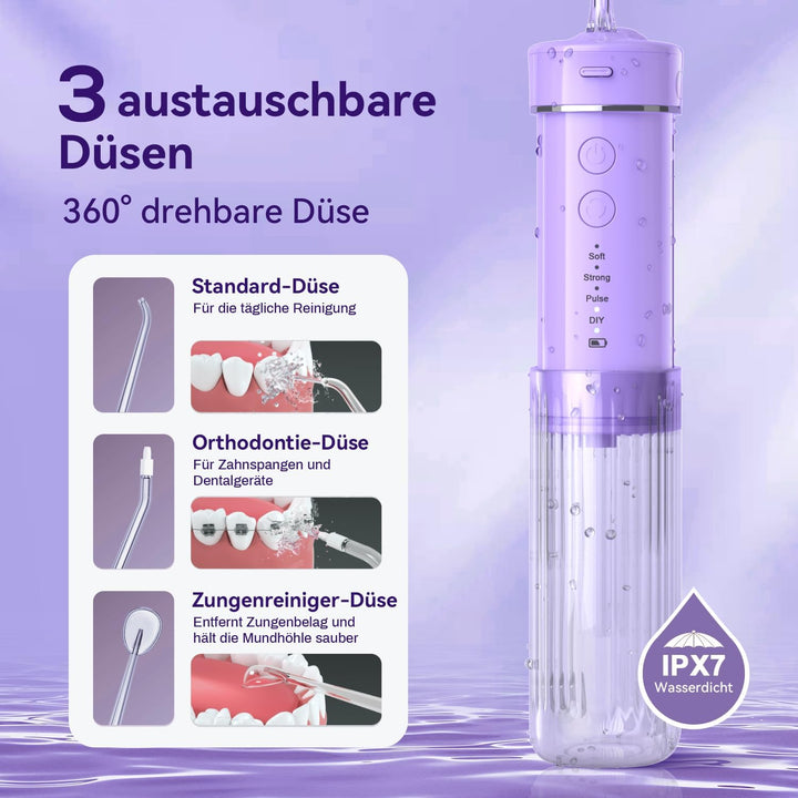 JTF Munddusche Mini, Tragbar Elektrische Zahnreinigung Kabellos, Reise Zahnzwischenraumreiniger mit