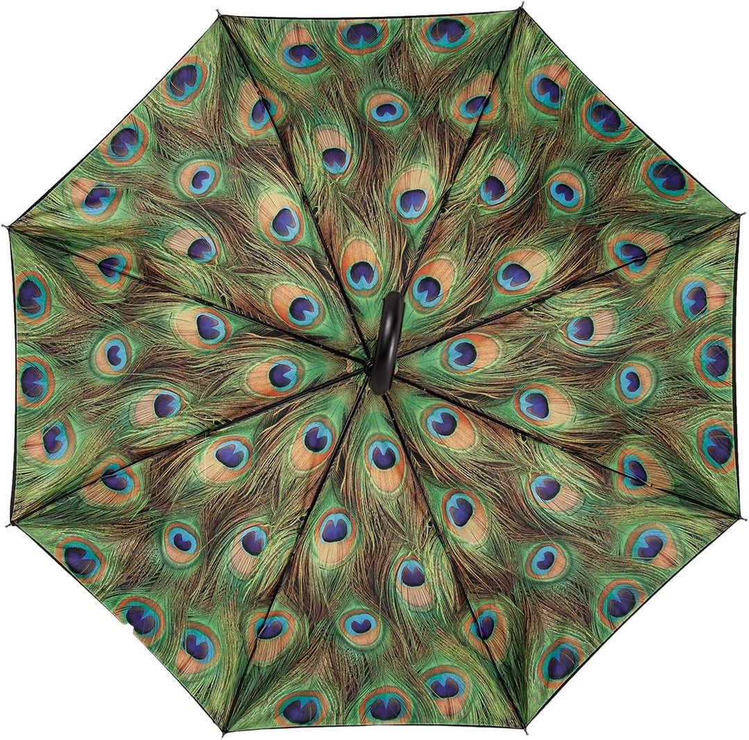 VON LILIENFELD Regenschirm Pfau Vogel Auf-Automatik Stockschirm Stabil Federn Double-Layer