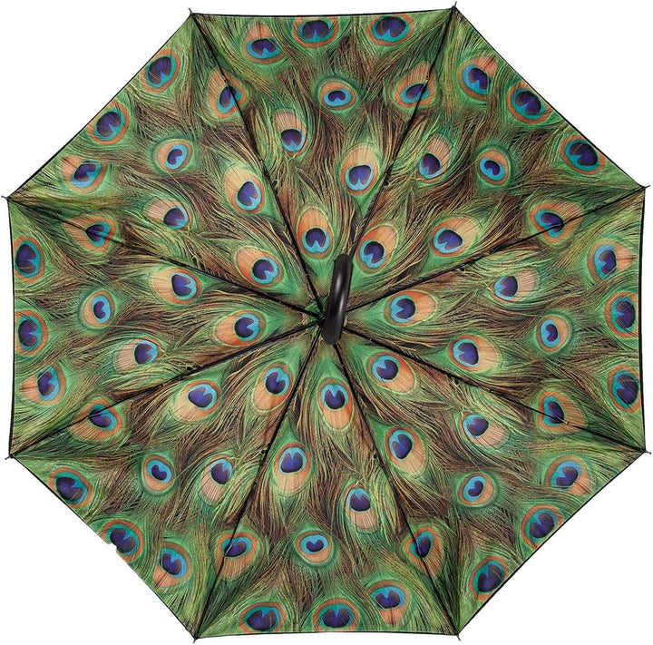 VON LILIENFELD Regenschirm Pfau Vogel Auf-Automatik Stockschirm Stabil Federn Double-Layer