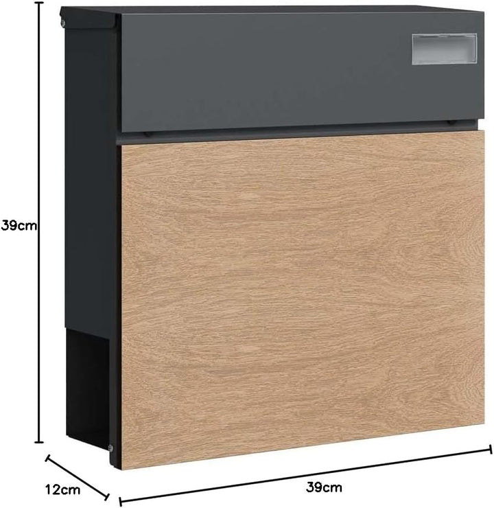 SCHARTEC Briefkasten SPB-6 Holz Design hell & anthrazit mit Zeitungsfach modern & gross Wandbriefkas