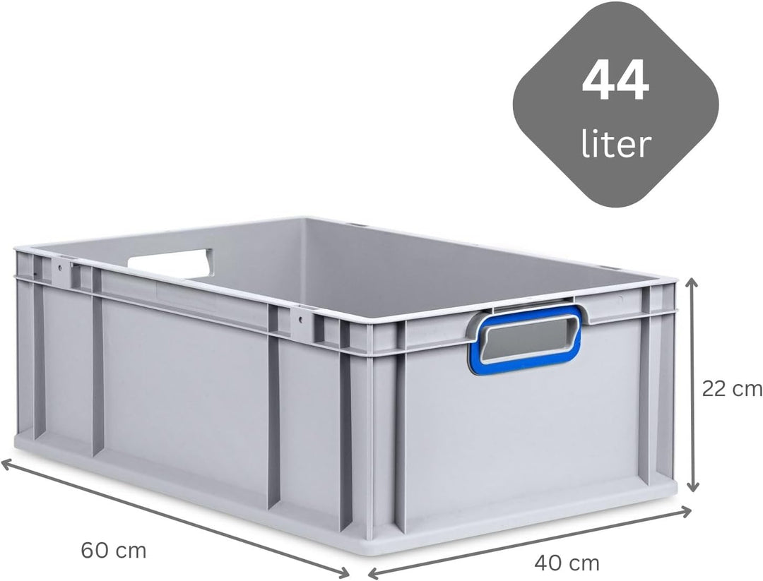 PROREGAL Eurobox NextGen Color | HxBxT 22x40x60cm | 44 Liter | Griffe blau offen | Verstärkter Boden