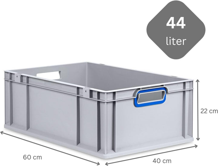 PROREGAL Eurobox NextGen Color | HxBxT 22x40x60cm | 44 Liter | Griffe blau offen | Verstärkter Boden