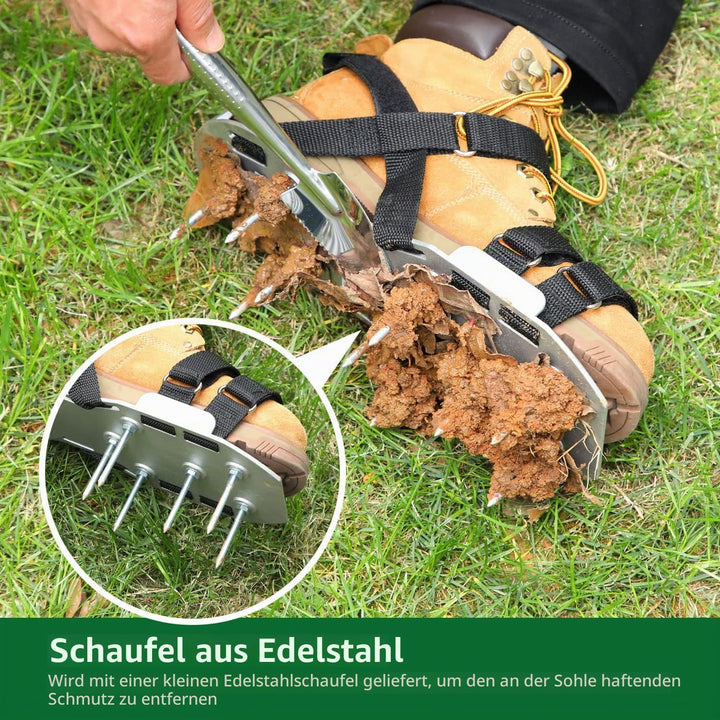Ohuhu Rasenlüfter Schuhe Metallnagelschuhe vormontiert mit Kostenlos-Schaufel, Aerifizierer für Rase
