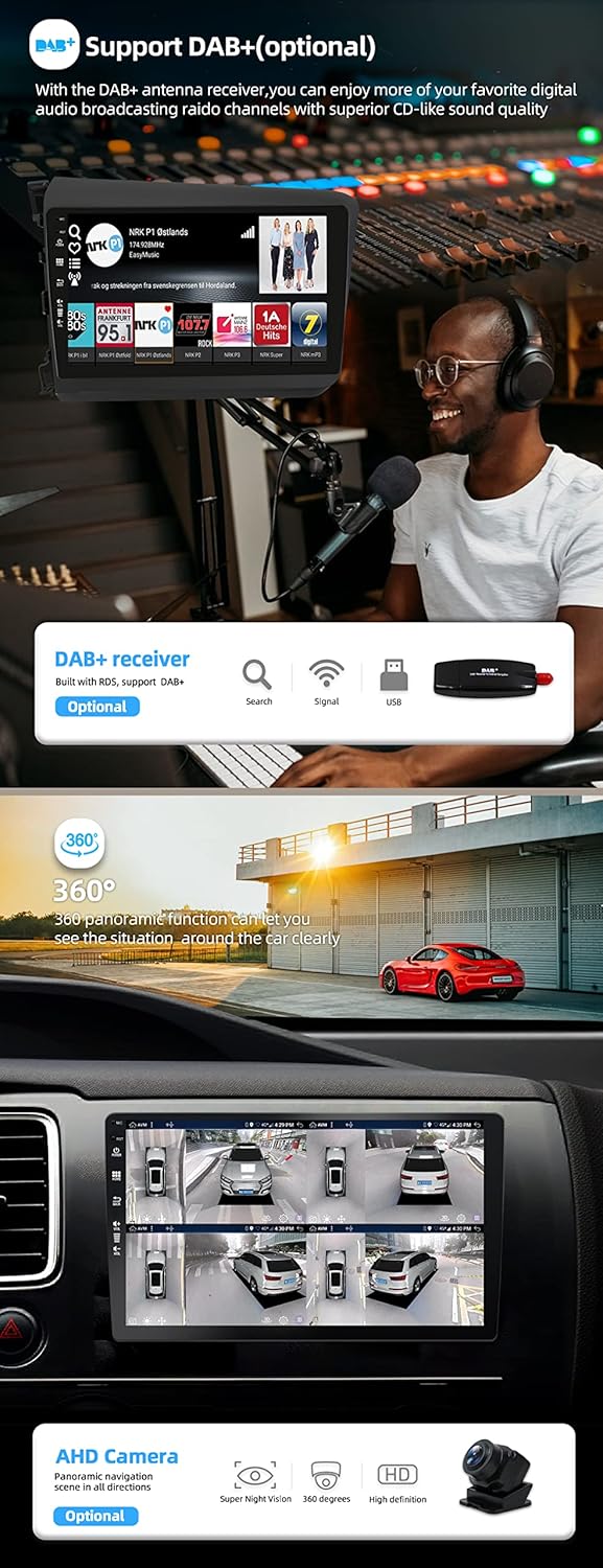 Android 12 IPS Autoradio Passt für Honda Civic (2012-2015) - 4G+64G - Eingebaut DSP/Carplay/Android