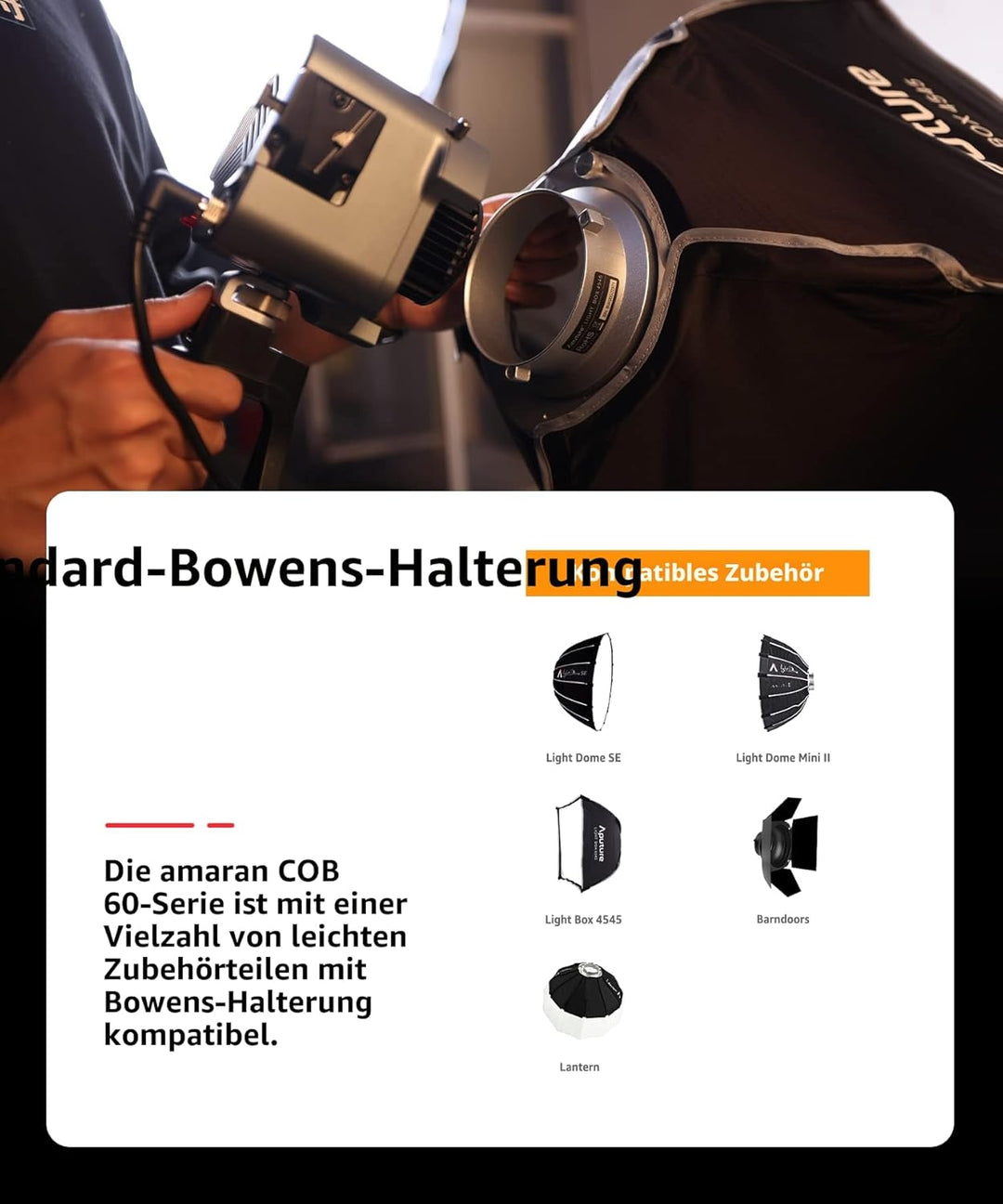 Amaran 60d S - LED Dauerlicht für Fotografen, Studio - Monolight Punktquelle, Videolicht 65W 5.600K,