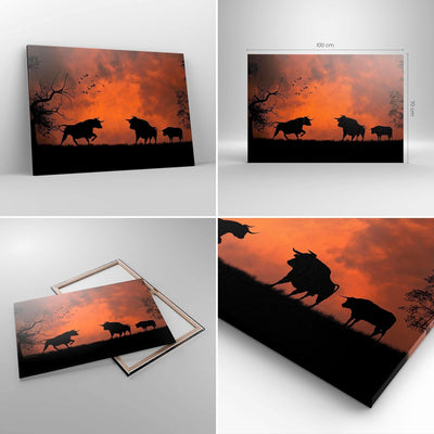 Bilder auf Leinwand 100x70cm Leinwandbild mit Rahmen Tier wütend Stier Gross Wanddeko Bild Schlafzim