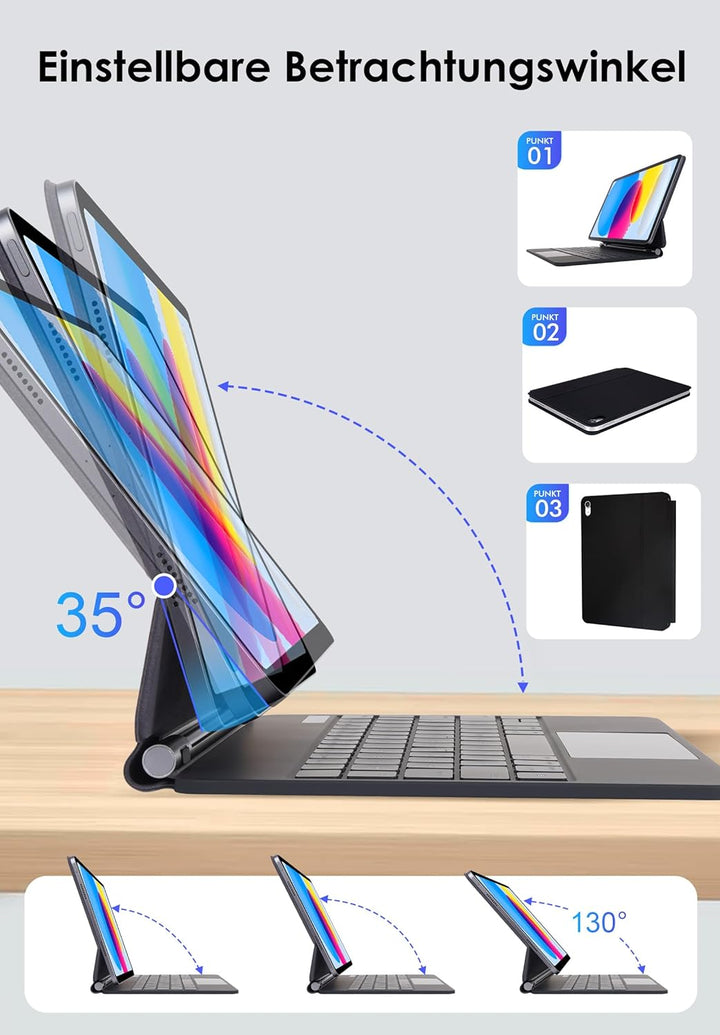 SOPPY Bluetooth Tastaturhülle mit Trackpad für iPad A16 11 Gen. 2025(A3354/A3355/A3356), 10,9 Zoll i