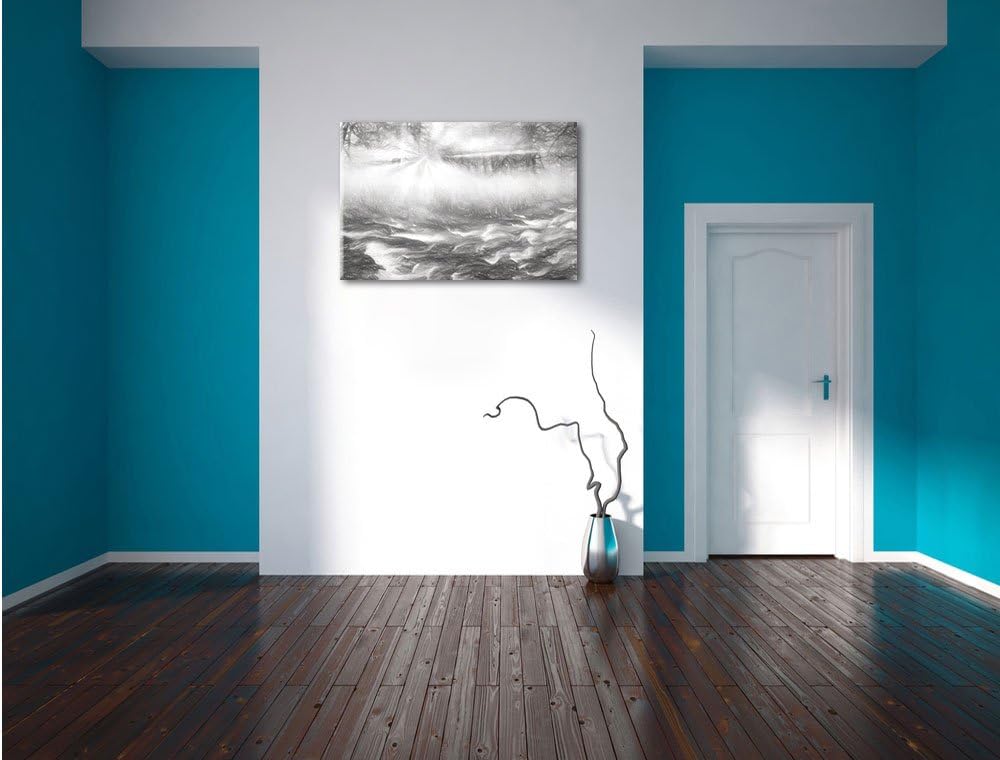 Pixxprint Nebeldickicht im Wald als Leinwandbild/Grösse: 100x70 / Wandbild/Kunstdruck/fertig bespann