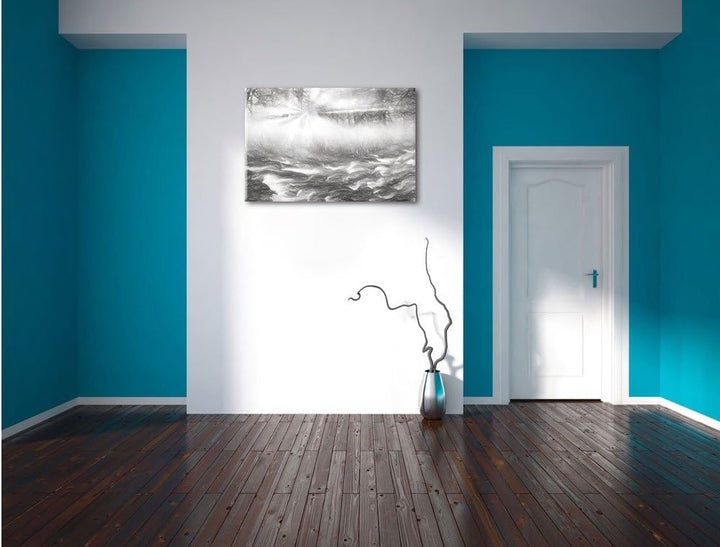 Pixxprint Nebeldickicht im Wald als Leinwandbild/Grösse: 100x70 / Wandbild/Kunstdruck/fertig bespann