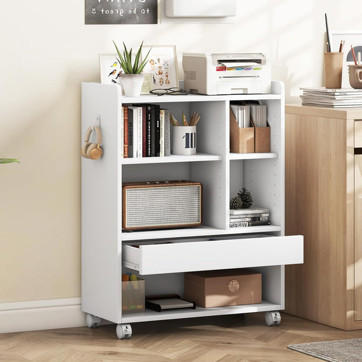 GIANTEX Rollcontainer, Bücherregal mit Schubladen, Rollen & Haken, 63,5 x 30 x 84,5 cm Aktenschrank