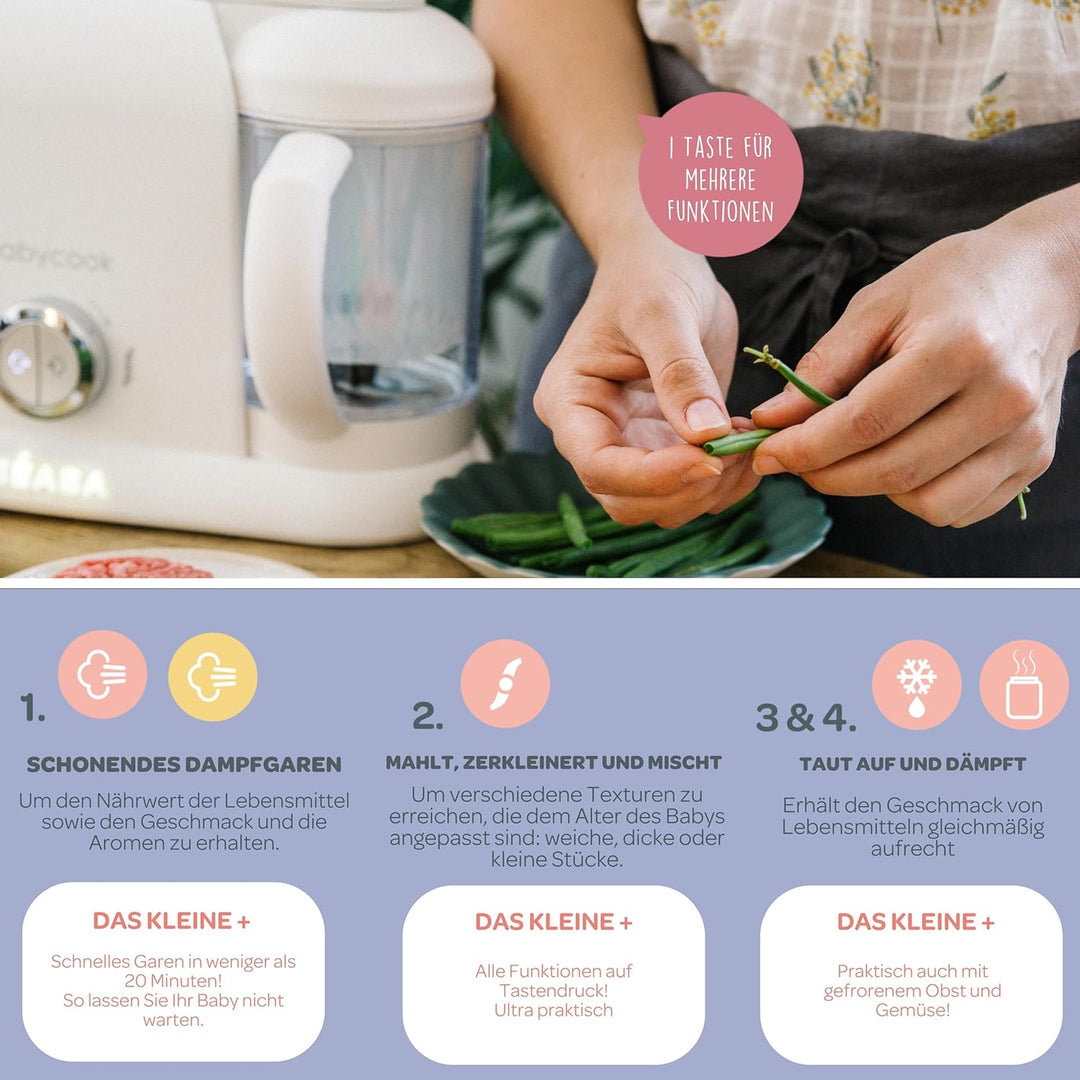 BÉABA - Babycook Duo - 4 in 1 Babynahrungszubereiter - Schonender Dampfgarer - Schnelles Dampfgaren