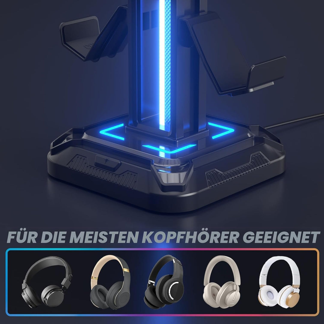 KDD Gaming Kopfhörer Ständer Led mit 9 Lichtmodi - Drehbarer Headset Halterung Tisch mit Abnehmbarer