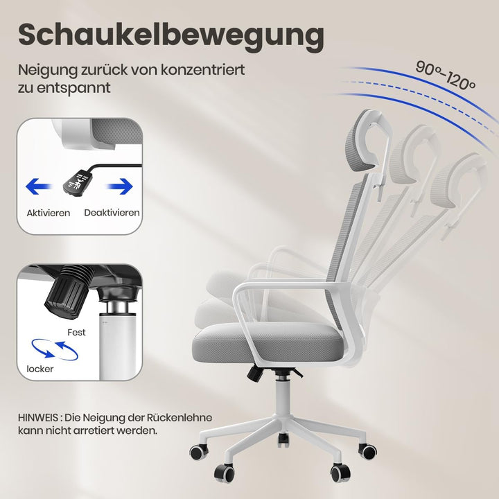 naspaluro Ergonomischer Bürostuhl, Schreibtischstuhl mit Verstellbarer Kopfstütze, Atmungsaktiver Ne