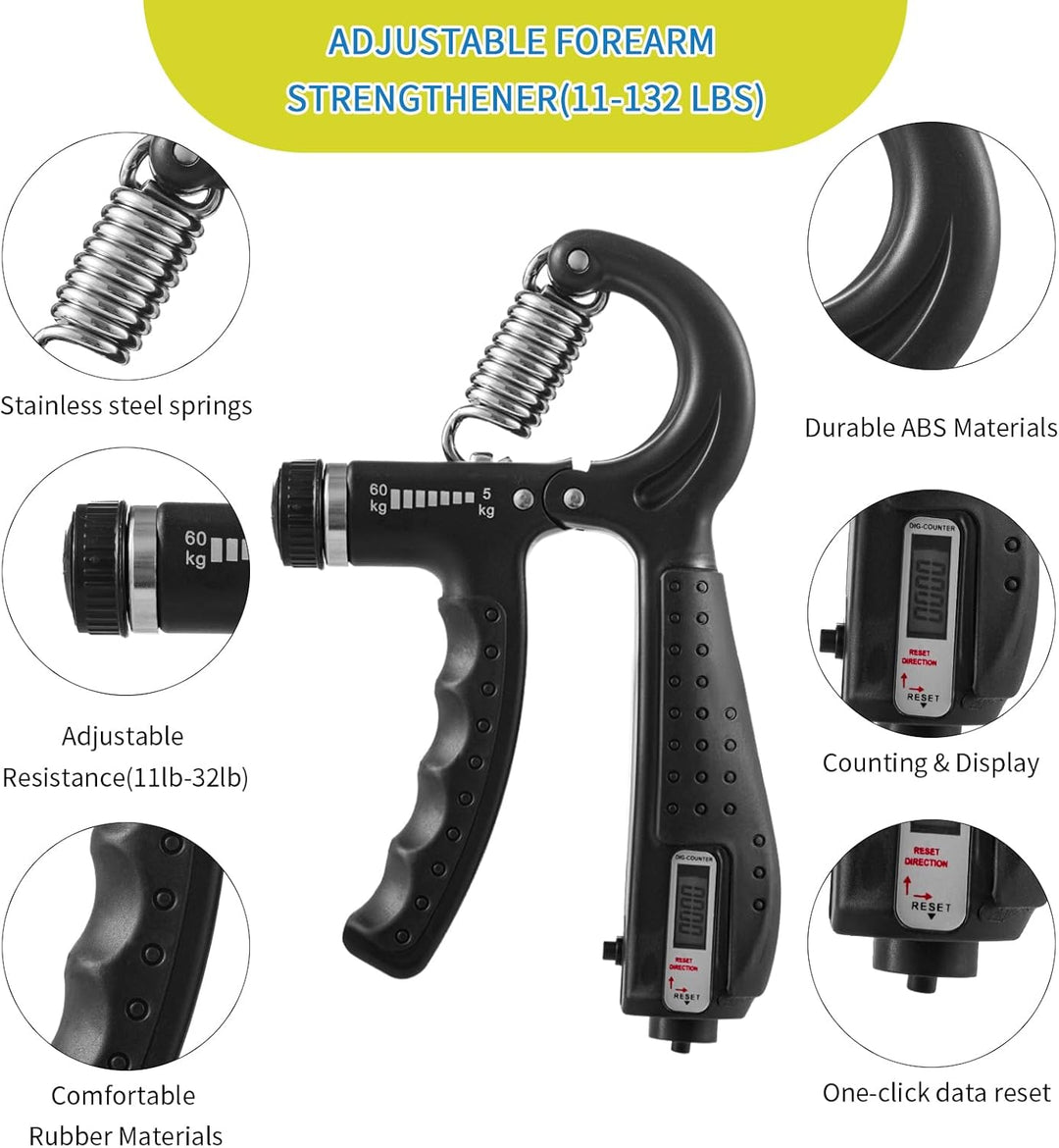 7 PCS Griffkraft Trainer Set, 2 verstellbare Handtrainer Unterarm trainer, 1 Aufbewahrungstasche, Fi