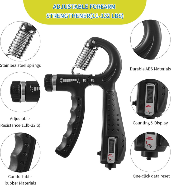 7 PCS Griffkraft Trainer Set, 2 verstellbare Handtrainer Unterarm trainer, 1 Aufbewahrungstasche, Fi