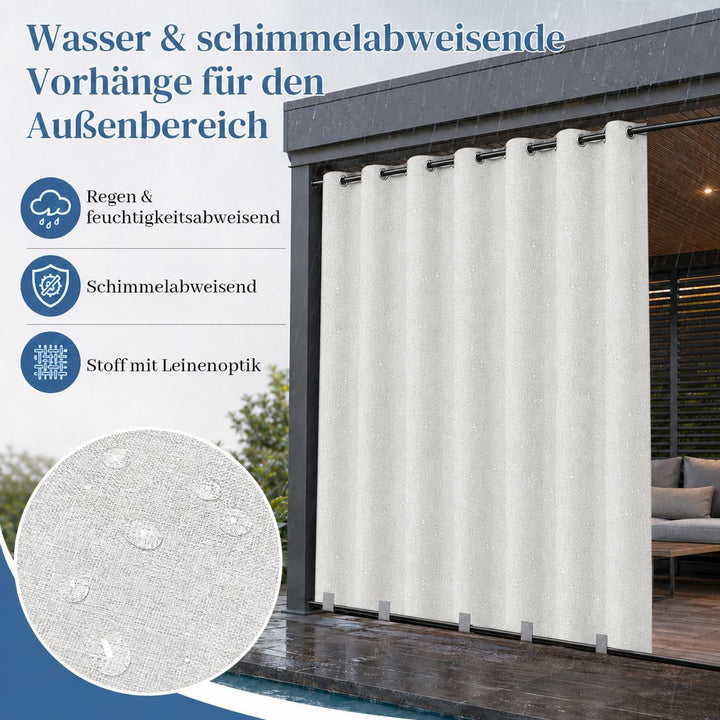 Rosnek Outdoor Vorhang Wetterfest Extra Breit B254 x H274 cm, 100% Blickdicht Winddicht mit Ösen Obe