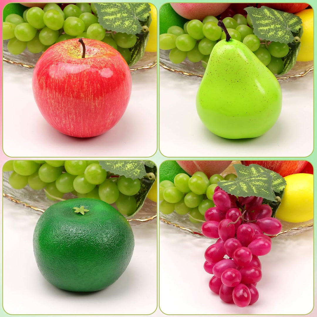 Meiwlong 11 PCS Künstliche Früchte Gefälscht Banane Traube Zitrone Kiwi Orange Apfel Pfirsich Erdbee