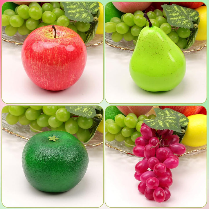 Meiwlong 11 PCS Künstliche Früchte Gefälscht Banane Traube Zitrone Kiwi Orange Apfel Pfirsich Erdbee