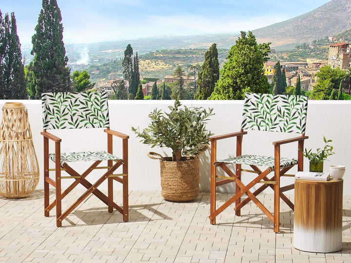 Moderne Stoffbezüge Blattmuster weiss / grün 2er Set für Gartenstühle Cine