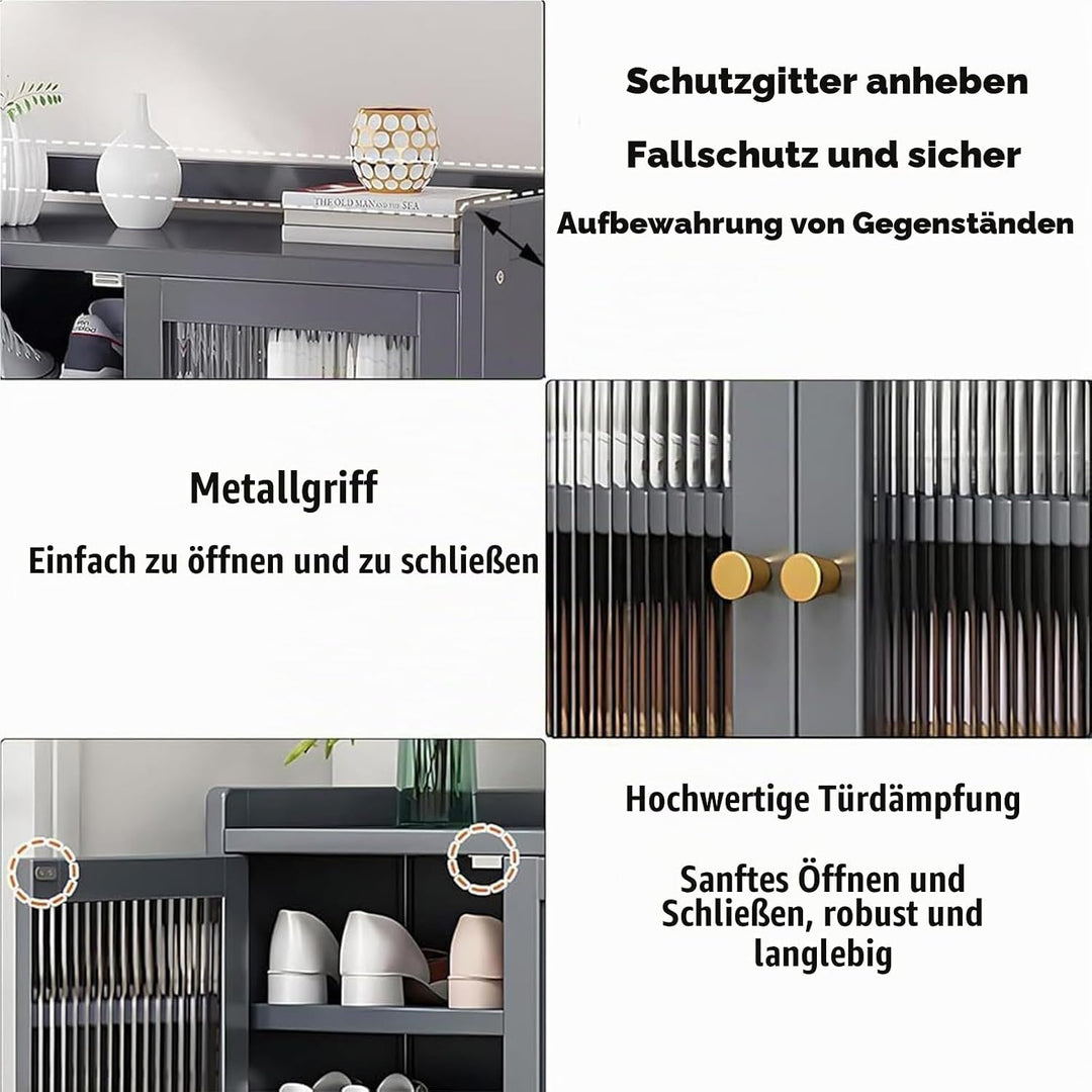 Generisch Schuhschrank Holz mit Korbgeflecht-Türen Moderner Bambus Schuhschränke Schuhschrank Schmal
