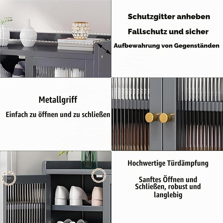 Generisch Schuhschrank Holz mit Korbgeflecht-Türen Moderner Bambus Schuhschränke Schuhschrank Schmal