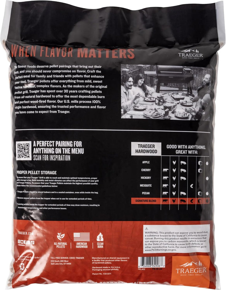 Traeger Grills Signature Blend 100% natürliche Holzpellets für Smoker und Pelletgrills, BBQ, Backen,