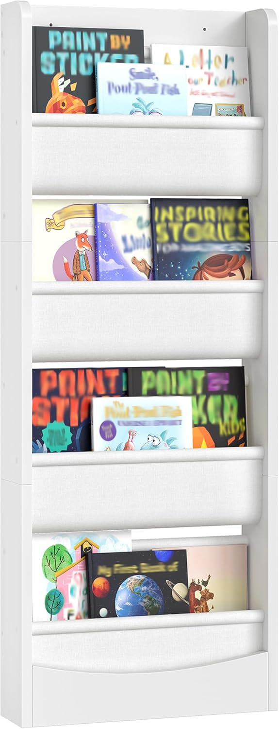 CHOEZON Kompaktes Bücherregal Kinder, 4-stufiges Regal, Montessori Kinderregal, Wandregal, Stoff-Org