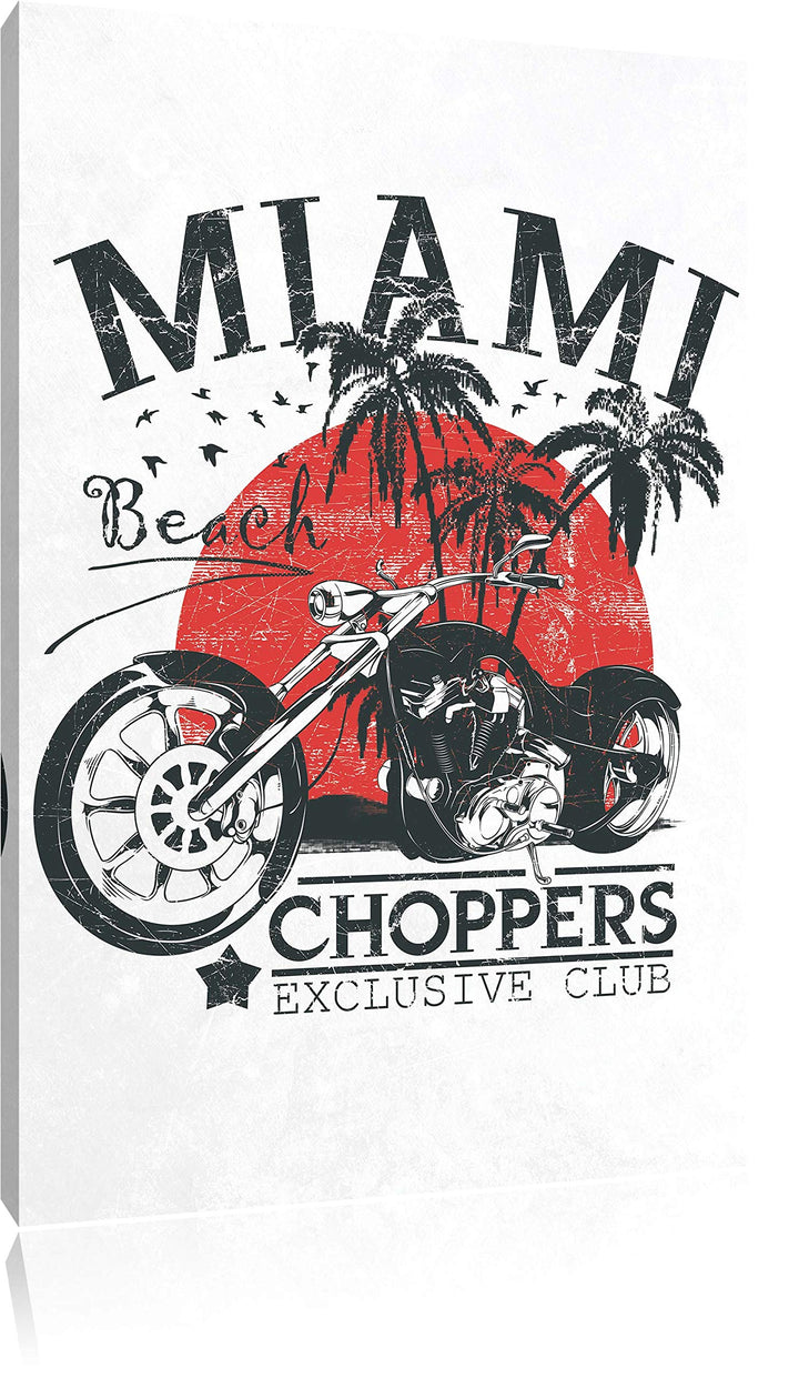 Pixxprint Miami-Choppers White Bild auf Leinwand, XXL riesige Bilder fertig gerahmt mit Keilrahmen,