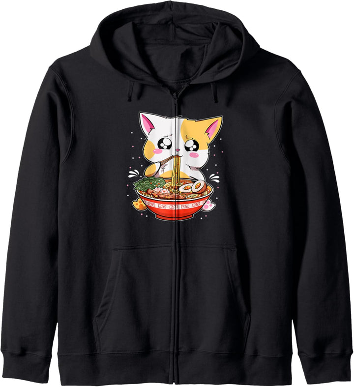 Ramen essende Katze Kawaii Anime Baka japanisches Kapuzenjacke
