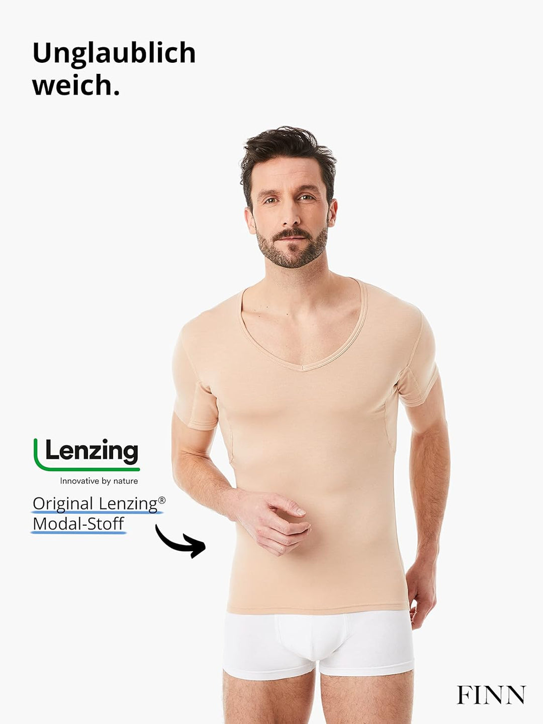 FINN Anti-Schweiss Shirt Herren mit V-Ausschnitt und integrierten Achselpads gegen Starkes Schwitzen