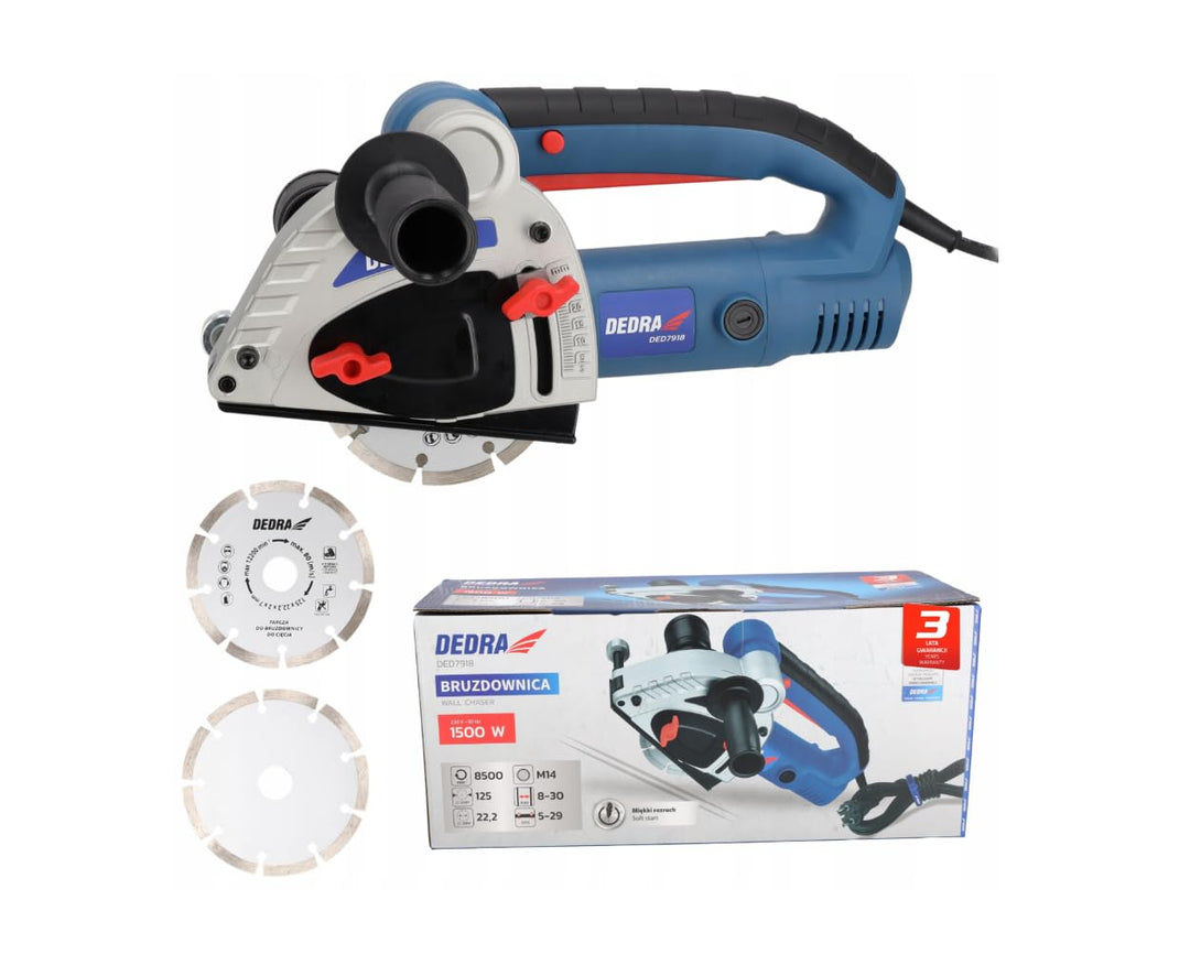 DEDRA Mauernutfräse 1500W, Trennscheibe Ø 125 mm 125mm, 3m Kabel, 8500 U/Min, Hohe Leistung, Nuttief