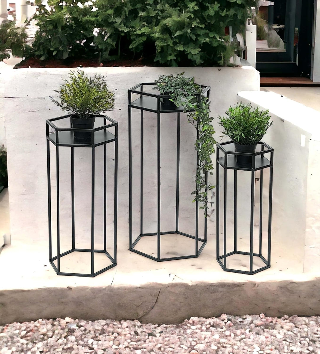 DanDiBo Blumenhocker Metall Schwarz 6eck Blumenständer Beistelltisch 96453 3er Set Pflanzenständer B