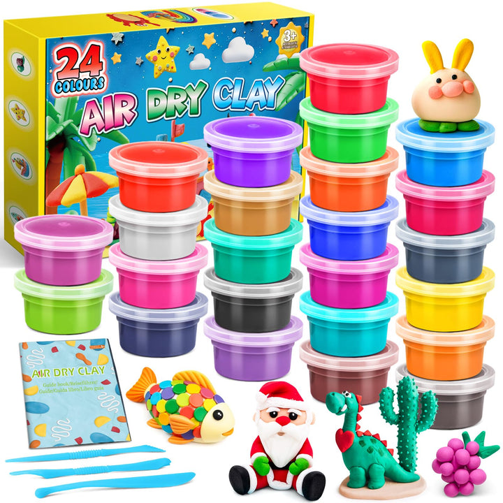 Modelliermasse Lufttrocknend, 24 Farben Lufttrockener Magischer Knete für Kinder, Air Dry Clay, 24 F