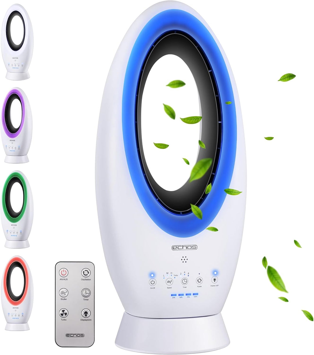 Echos®- 2-in-1 Design Akku Turmventilator Standventilator mit Fernbedienung kabellos - Akku- oder St