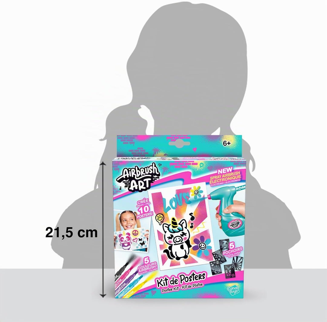 Canal Toys - Airbrush Art - Poster-Set mit elektrischem Airbrush-Sprüher, 5 Stiften, 5 Schablonen un