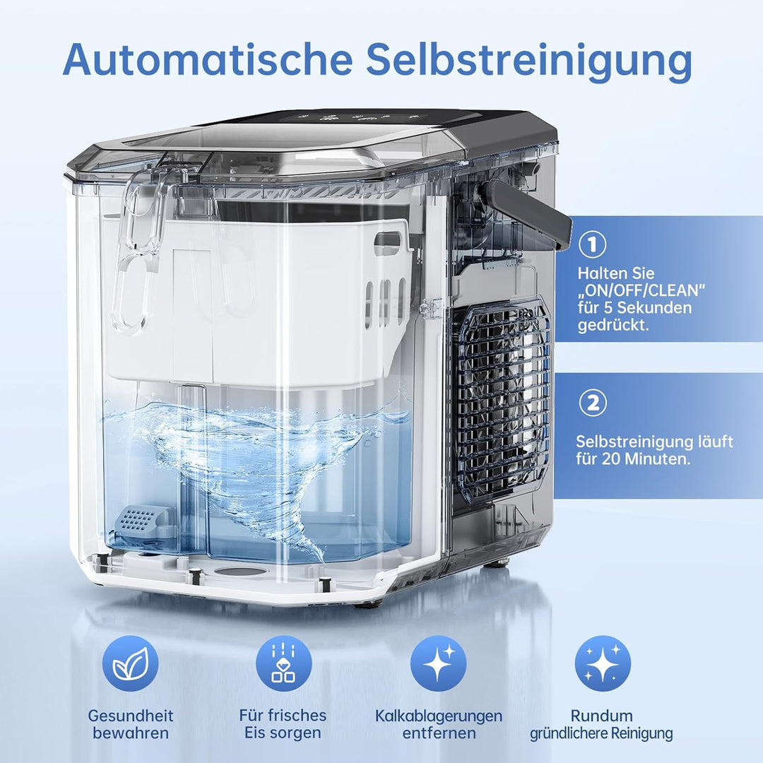 WIE Eiswürfelmaschine Kleine Eiswürfelbereiter mit Schaufel 9 Würfel in 6 Minuten 1,3L Ice Maker Sel