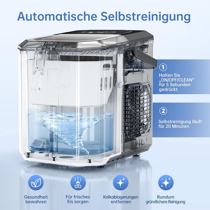 WIE Eiswürfelmaschine Kleine Eiswürfelbereiter mit Schaufel 9 Würfel in 6 Minuten 1,3L Ice Maker Sel