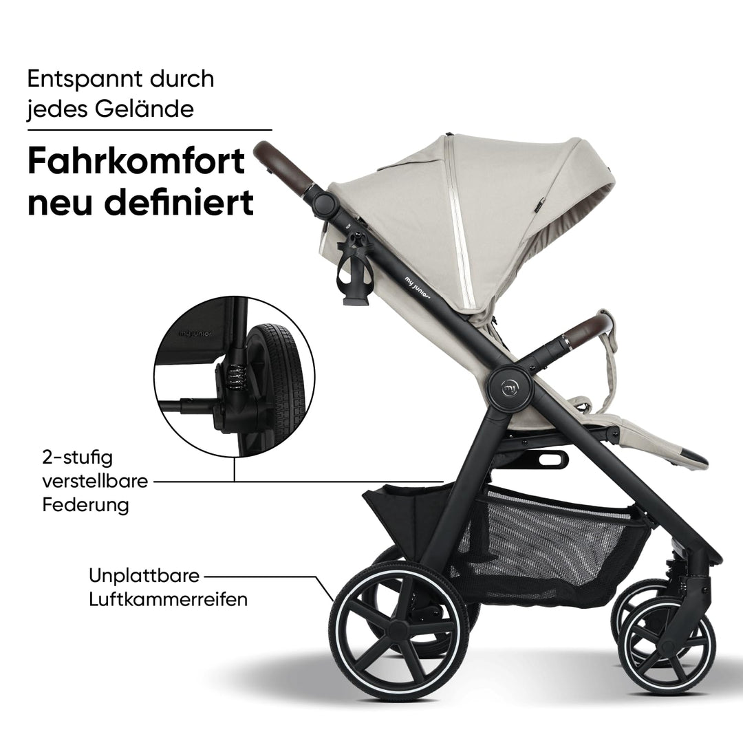 my junior® PLIA² | grosser Komfortbuggy mit Luftkammerreifen, Einhand-Faltmechanismus, einstellbare