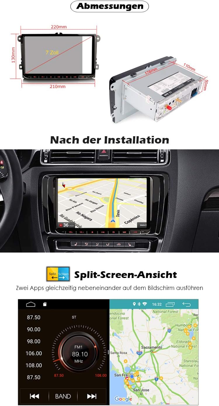 Erisin Android 10 Autoradio für VW Radio mit Navi 9 Zoll Touchscreen Android 10.0 CarPlay DSP BT A2D