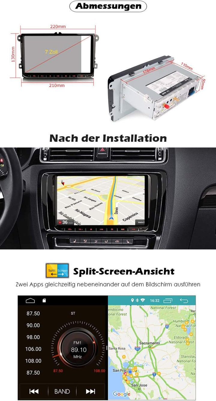 Erisin Android 10 Autoradio für VW Radio mit Navi 9 Zoll Touchscreen Android 10.0 CarPlay DSP BT A2D