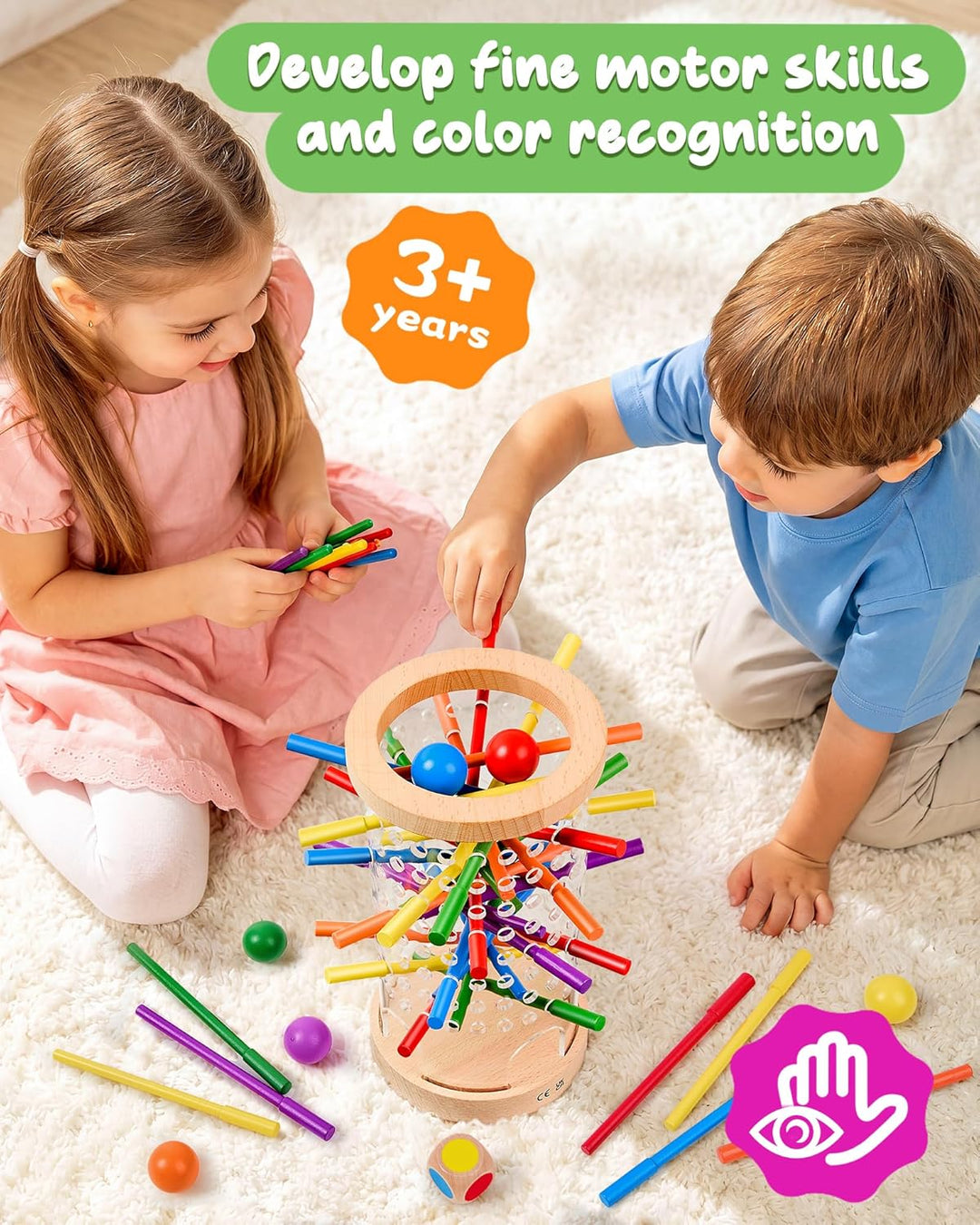 Montessori Holz Brettspiel ab 3–6 Jahre mit Ball &amp; Antirutsch-Stäbchen | Antirutsch-Stäbchen, Transp